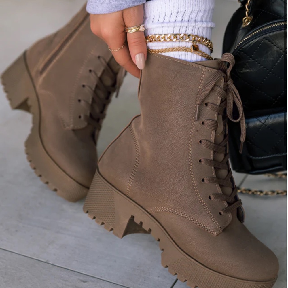 TAUPE LACE UP COMBAT BOOTS
